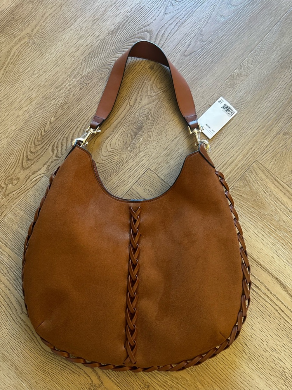 Brown Women's Hobo Bag with Braided Trim
